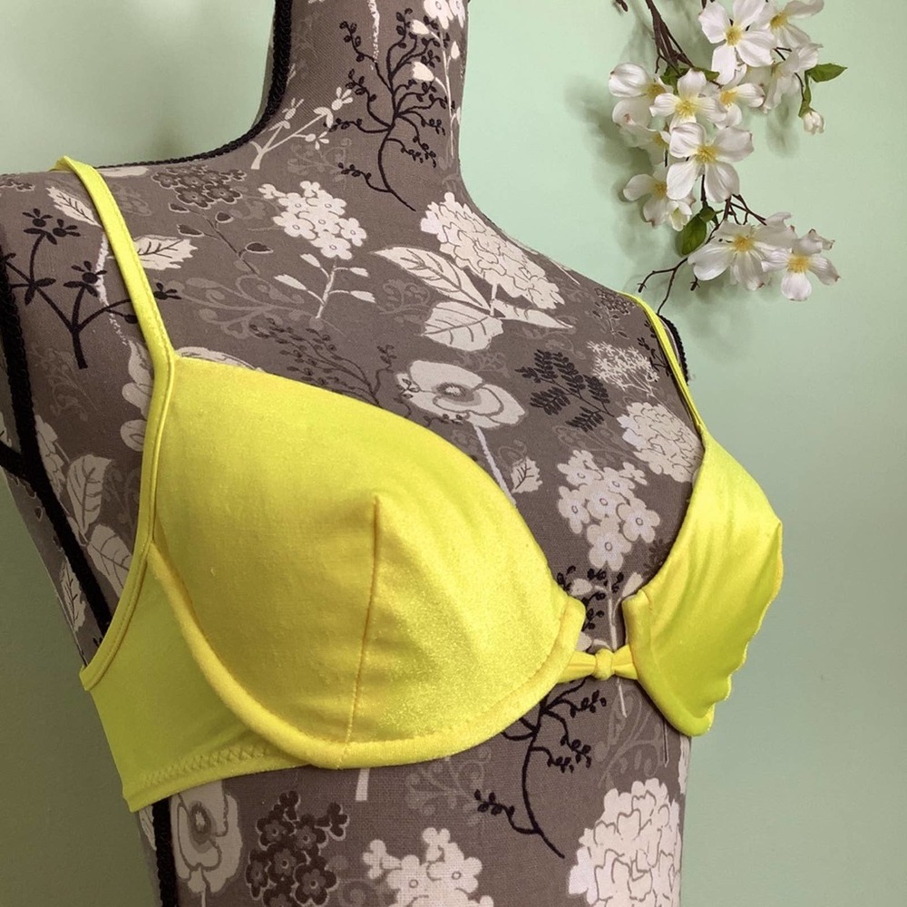Vintage 90’s Underwire Bikini Dance Bra Top Bright Shiny Yellow USA